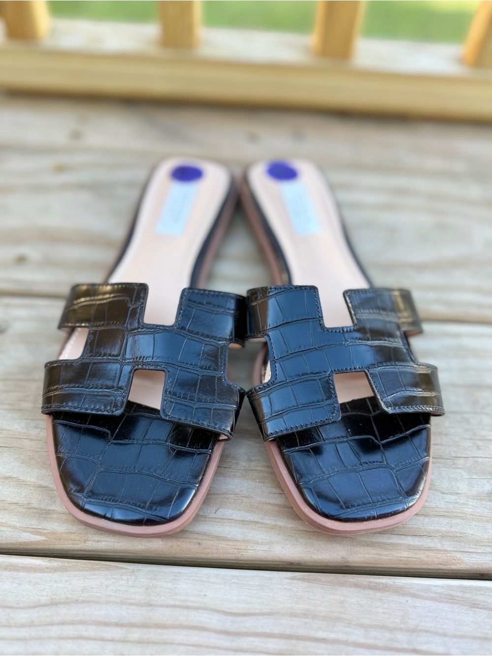 Steve Madden Black Croc-Embossed Slide Mules